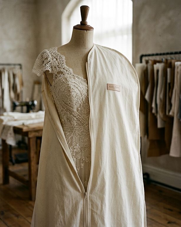 Vestido pronto na capa de tecido do ateliê